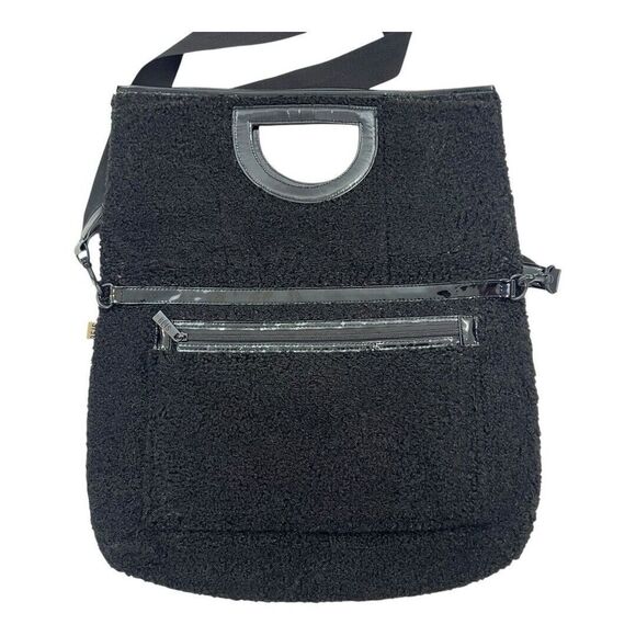 Beis Sherpa Black Messenger Tote Foldover Bag Adjustable Detachable Strap - Picture 3 of 8